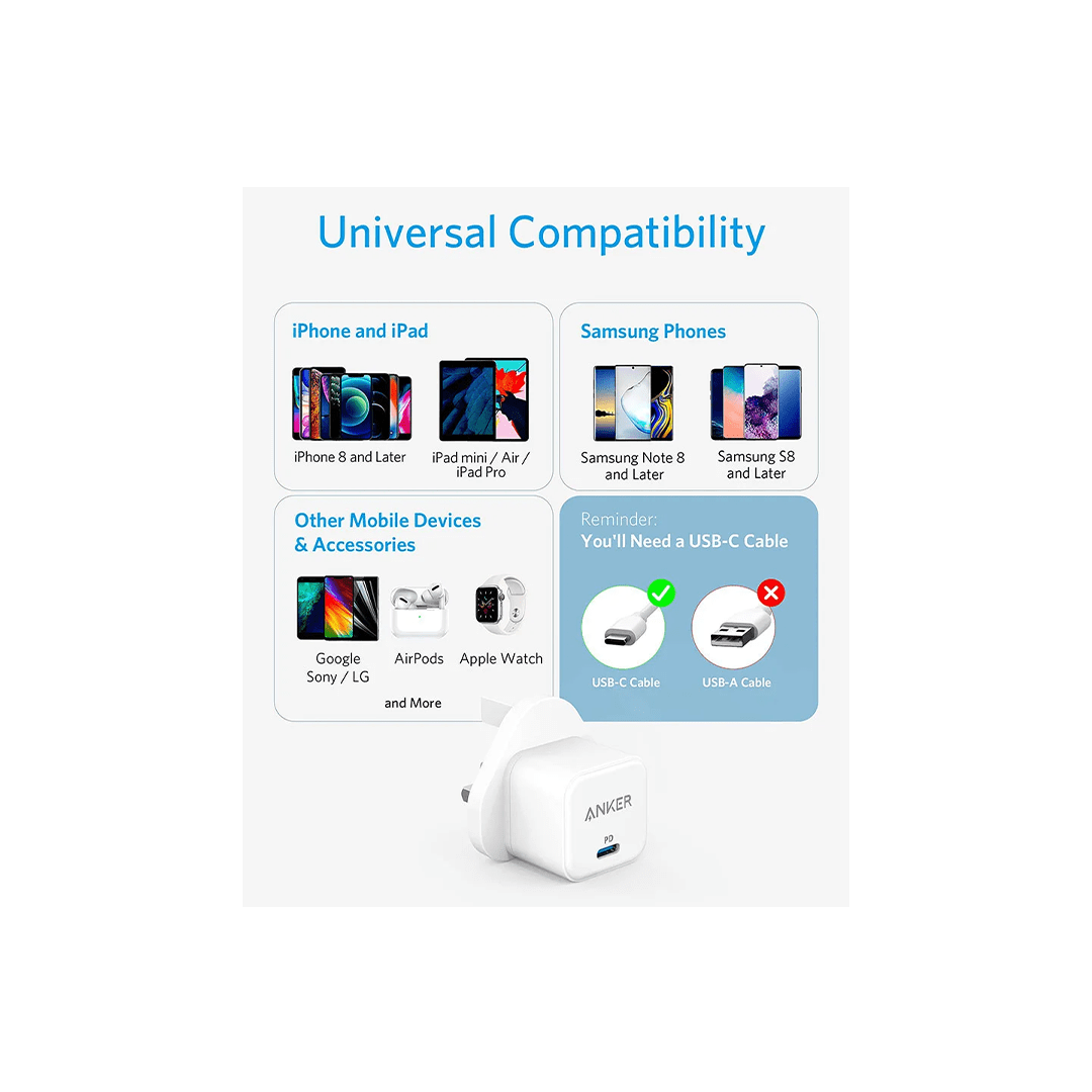 Anker Powerport III Cube Adapter With Type C to Lighting Cable - White in Qatar Anker Powerport III Cube Adapter With Type C to Lighting Cable - White in Qatar